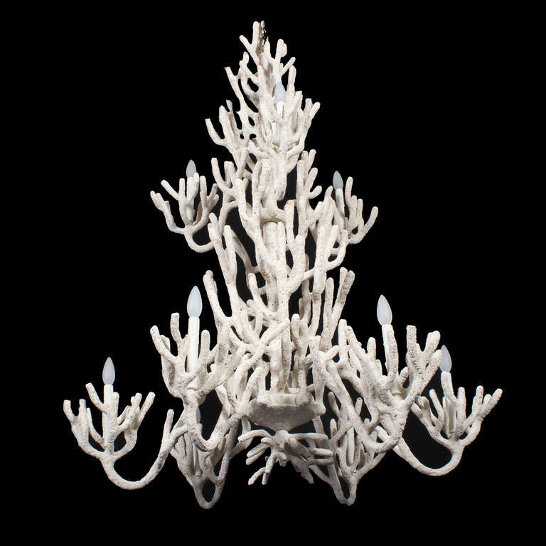Large Two Tiered Faux Coral Chandelier In Excellent Condition In Palm Beach, FL