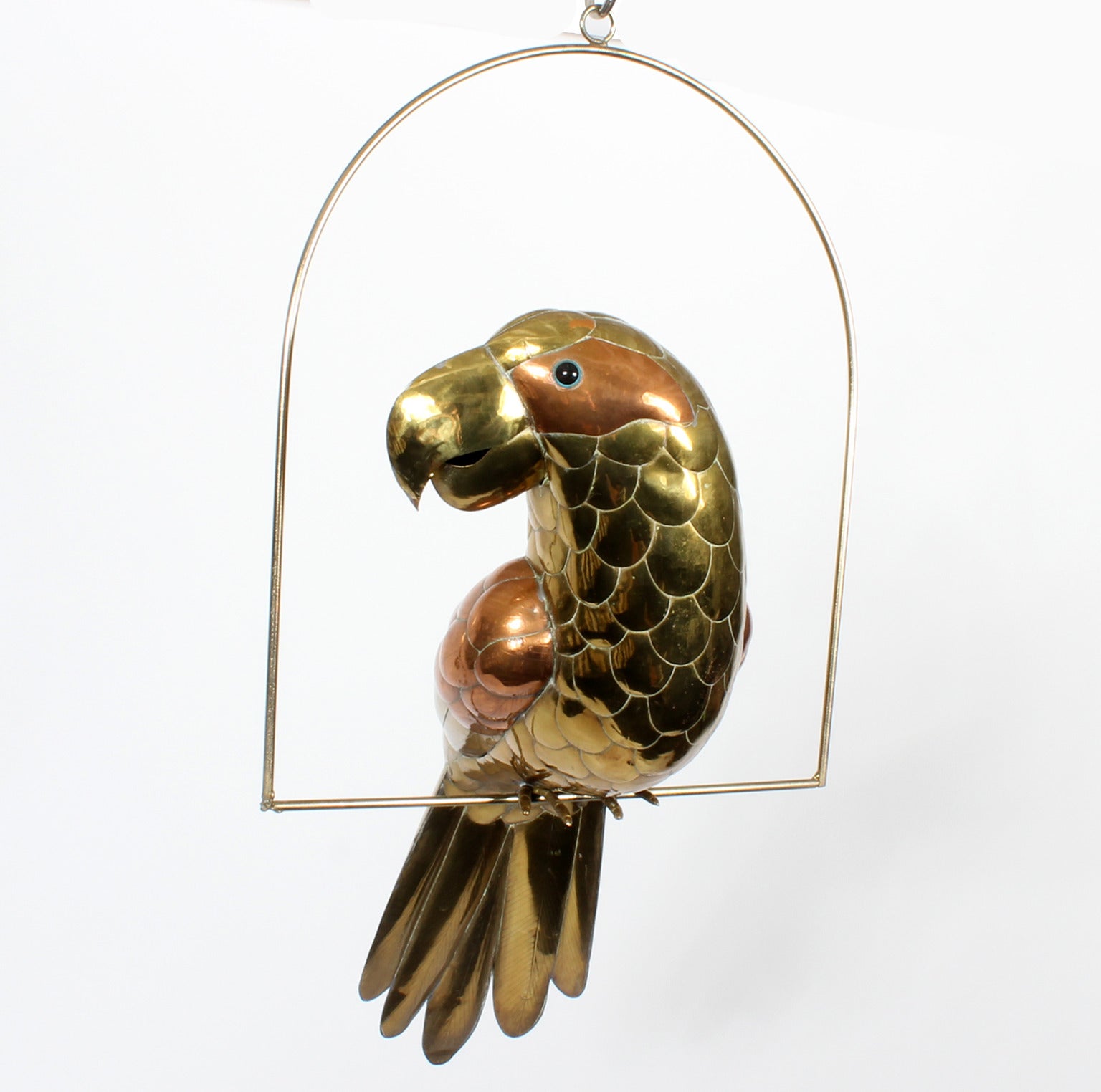 Mid Century Parrot Sculpture on a Swing