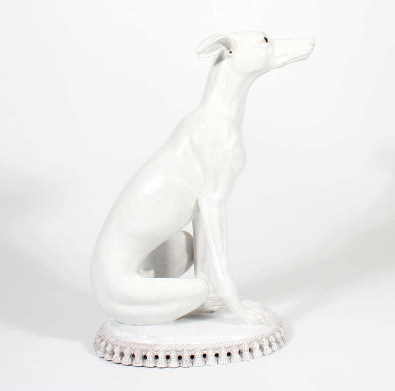 Early 20th C. Large Faience or Majolica Whippet or Greyhound Dog on Pillow 2