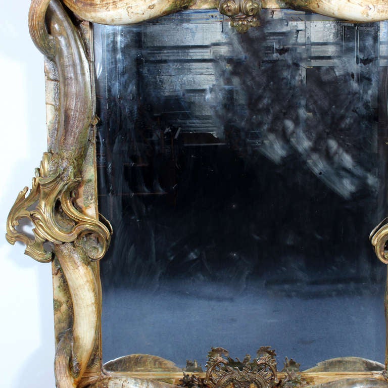 20th Century Large and Exotic Rustic and Ormolu-Mounted Horn Mirror