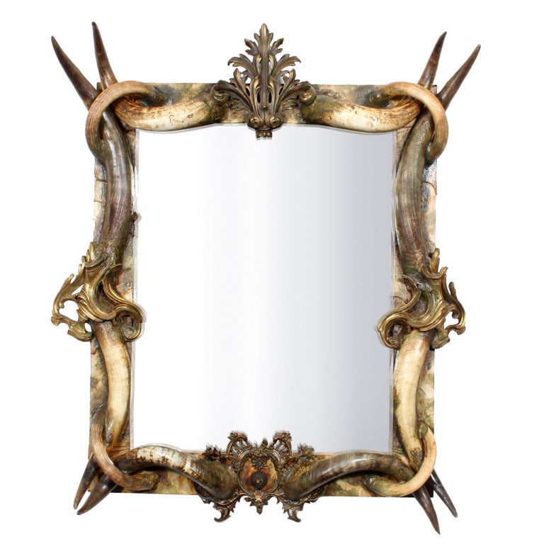 Large and Exotic Rustic and OrmoluMounted Horn Mirror For Sale at 1stdibs