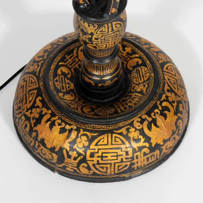 Lacquered Chinese Export Barley Twist Lacquer Decorated Floor Lamp For Sale