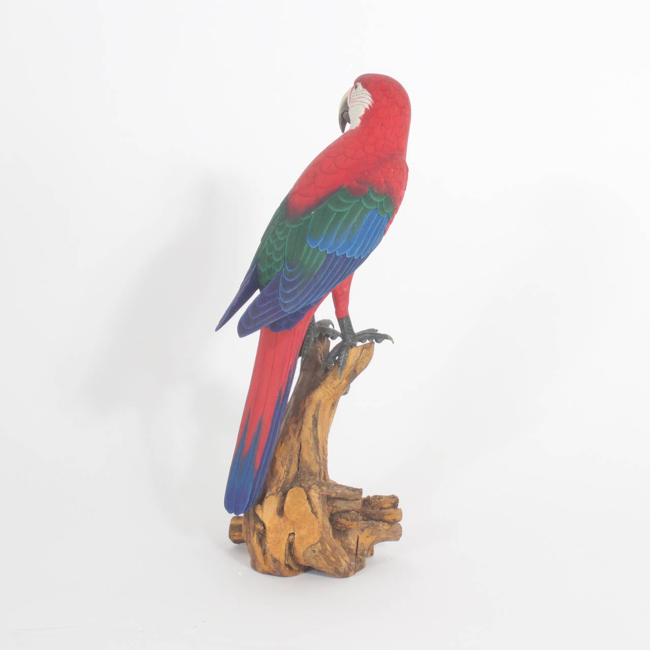 American Carved and Painted Red Parrot