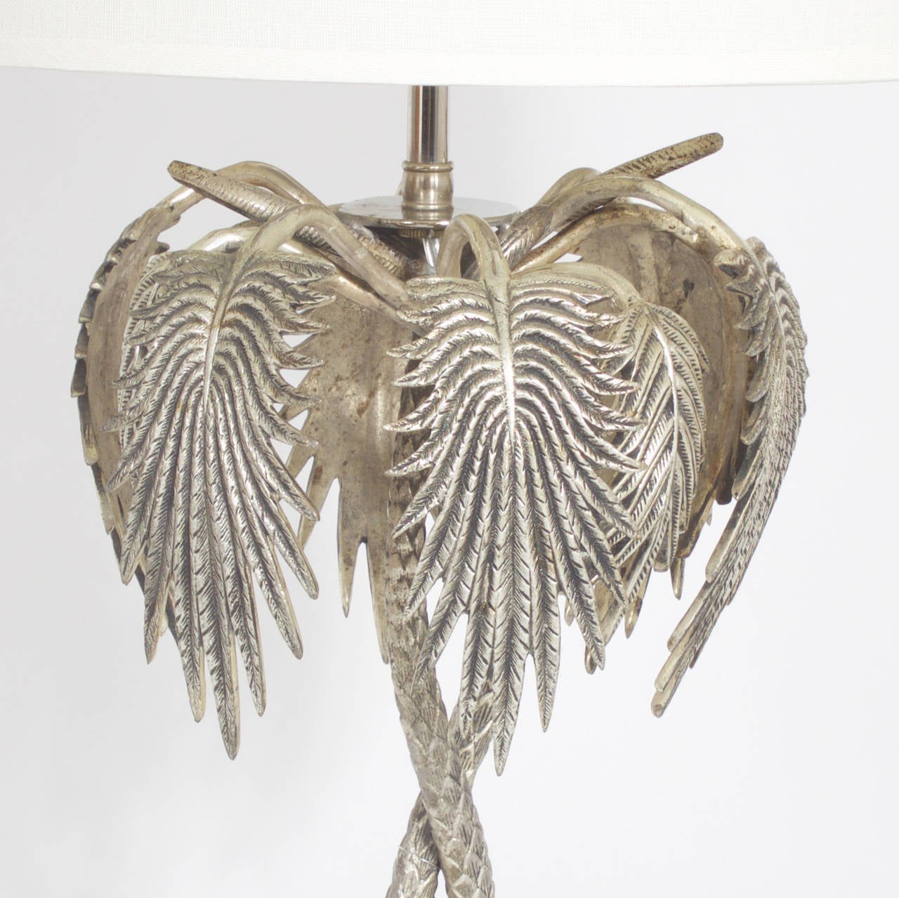 20th Century Pair of Silvered Metal Palm Tree Lamps with Camel and Elephant