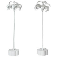 Retro Pair of White Painted Italian Palm Tree Floor Lamps