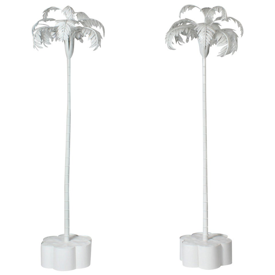 Pair of White Painted Italian Palm Tree Floor Lamps
