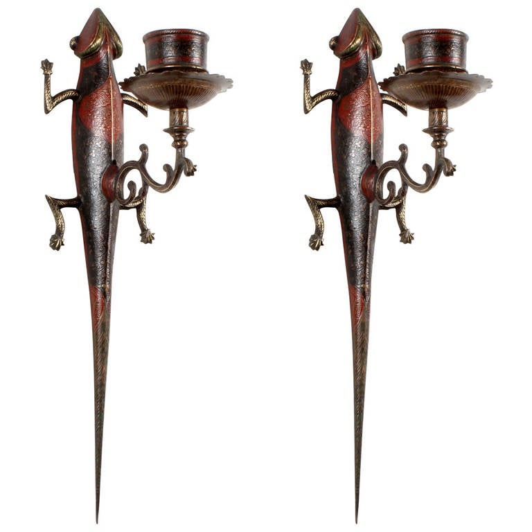 Pair of Etched Brass Indian Candle Wall Sconces at 1stdibs