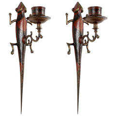 Pair of Etched Brass Indian Candle Wall Sconces