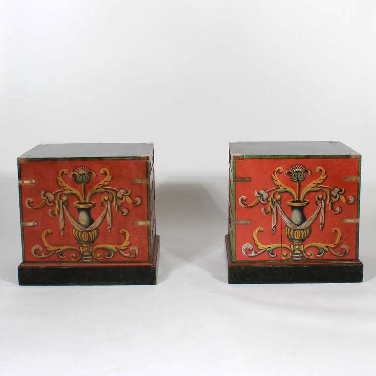 Pair of Trompe L'oeil Campaign Style Chests or Tables 3