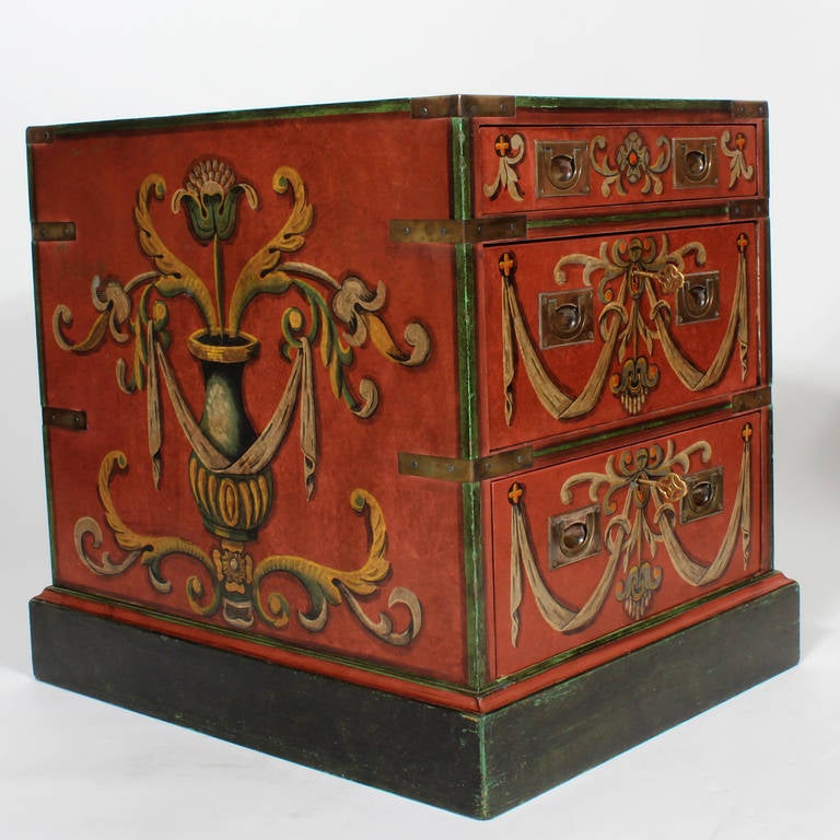 Late 20th Century Pair of Trompe L'oeil Campaign Style Chests or Tables
