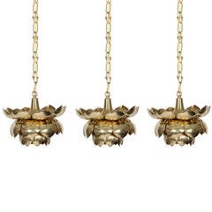 Three Brass Pendant Lotus Lights
