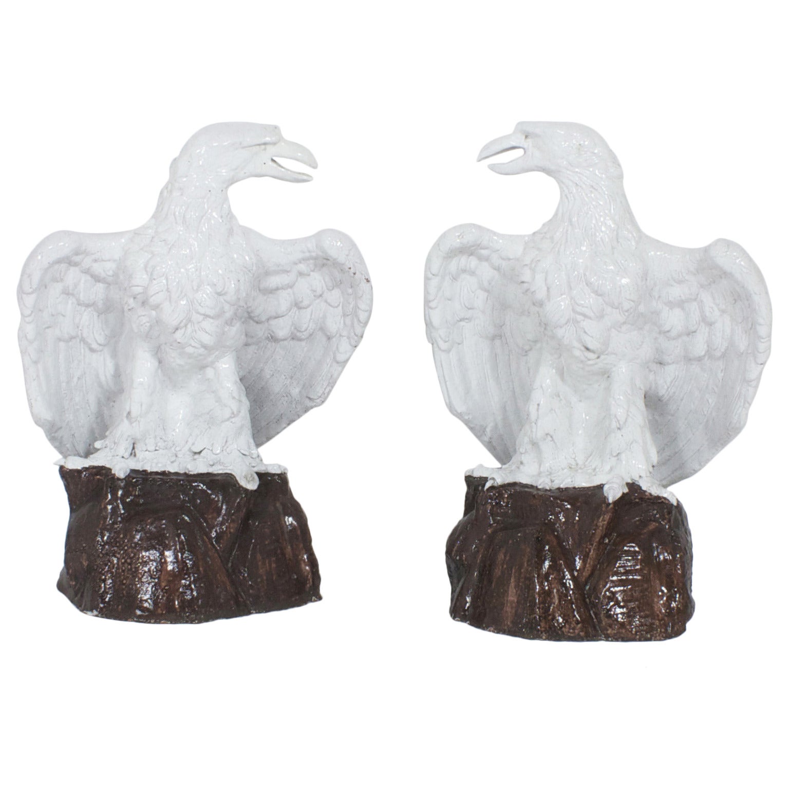 Large Pair of Majolica Terra Cotta Eagles