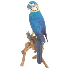 Carved and Painted Blue Parrot