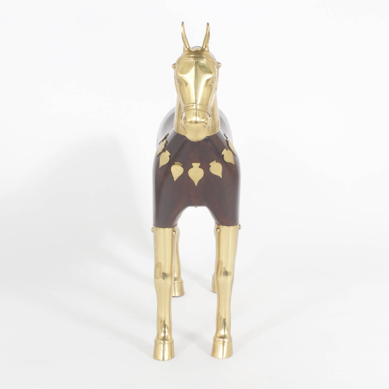 20th Century Brass and Wood Racing Horse