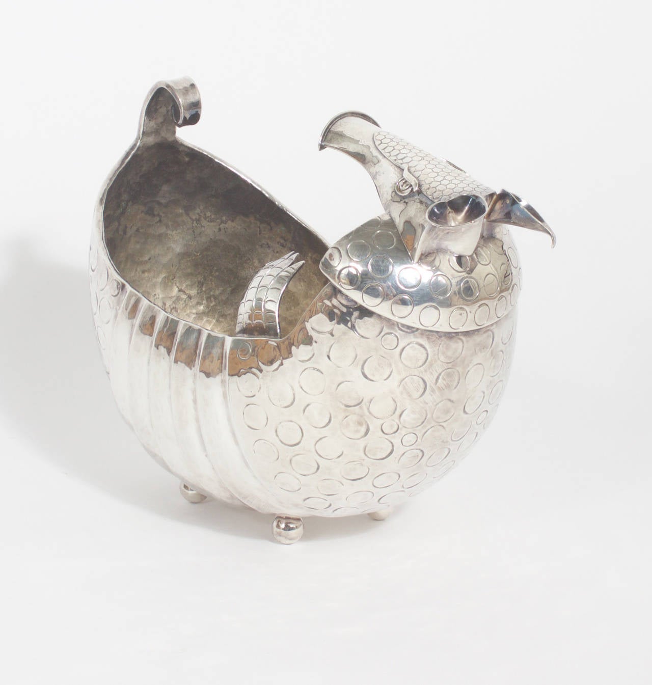 20th Century Mexican Hammered Silverplate Armadillo Centerpiece