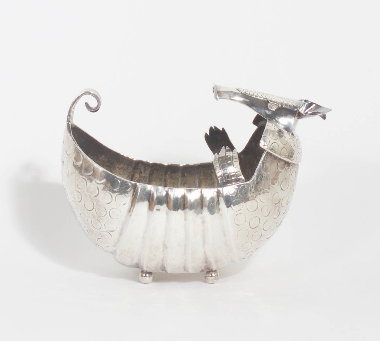 Mid-Century Modern Mexican Hammered Silverplate Armadillo Centerpiece