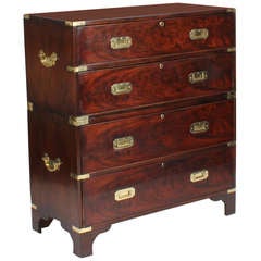 19th C Mahogany 4 Drawer 2 Part Campaign Chest