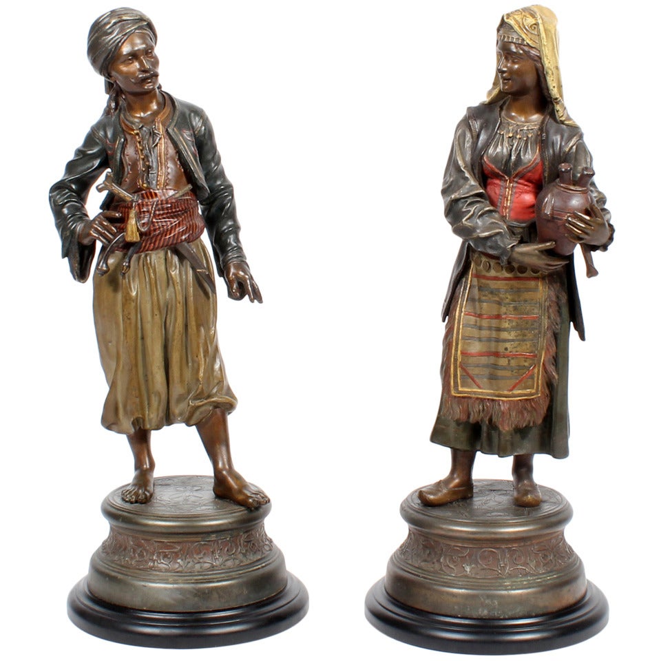 Pair of Exceptional Large Orientalist Cold Painted Spelter Arabian Figures