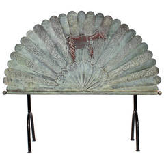Fan Shaped Patinated and Pounded Copper Firescreen