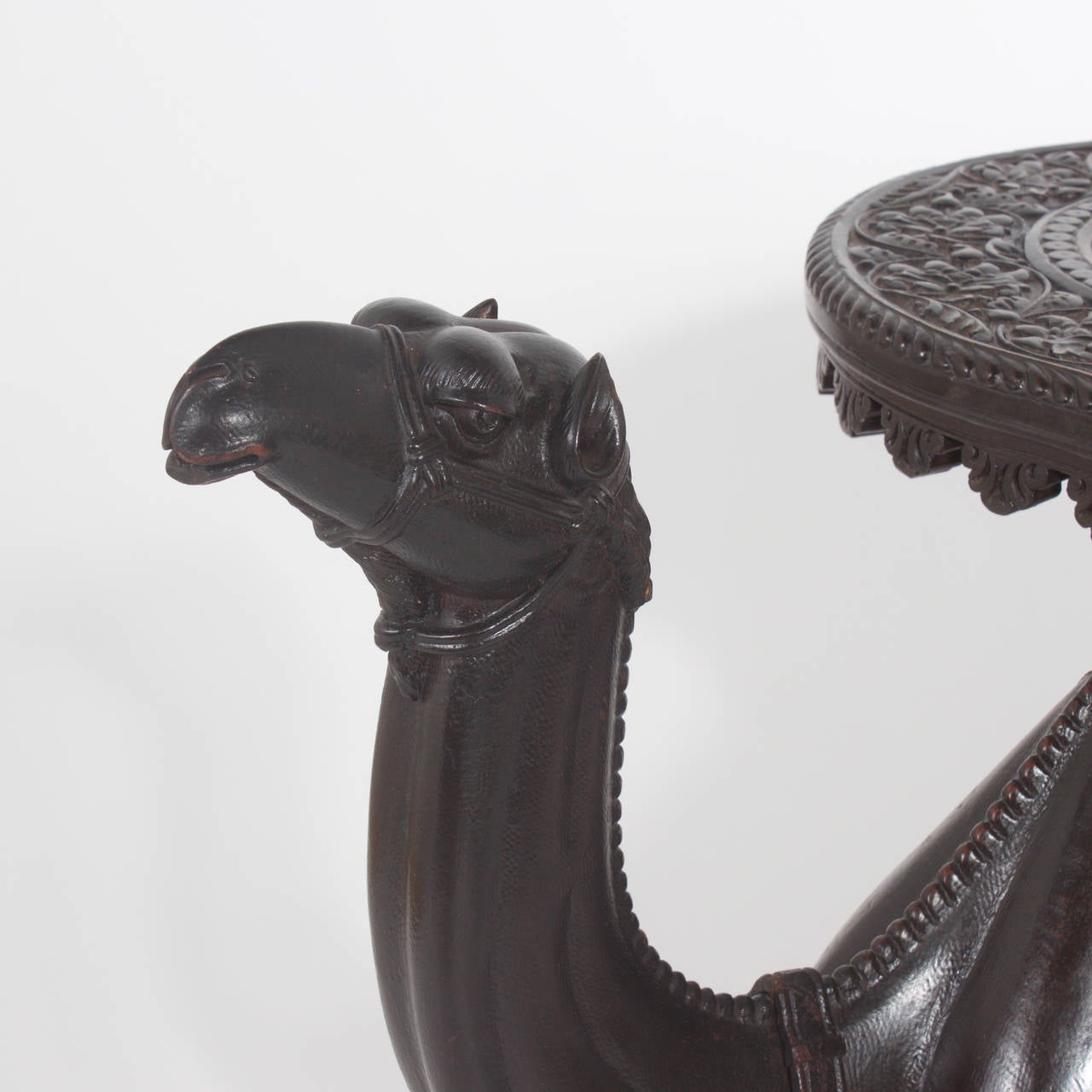 Anglo-Indian Carved Camel Table with Detachable Tray 1