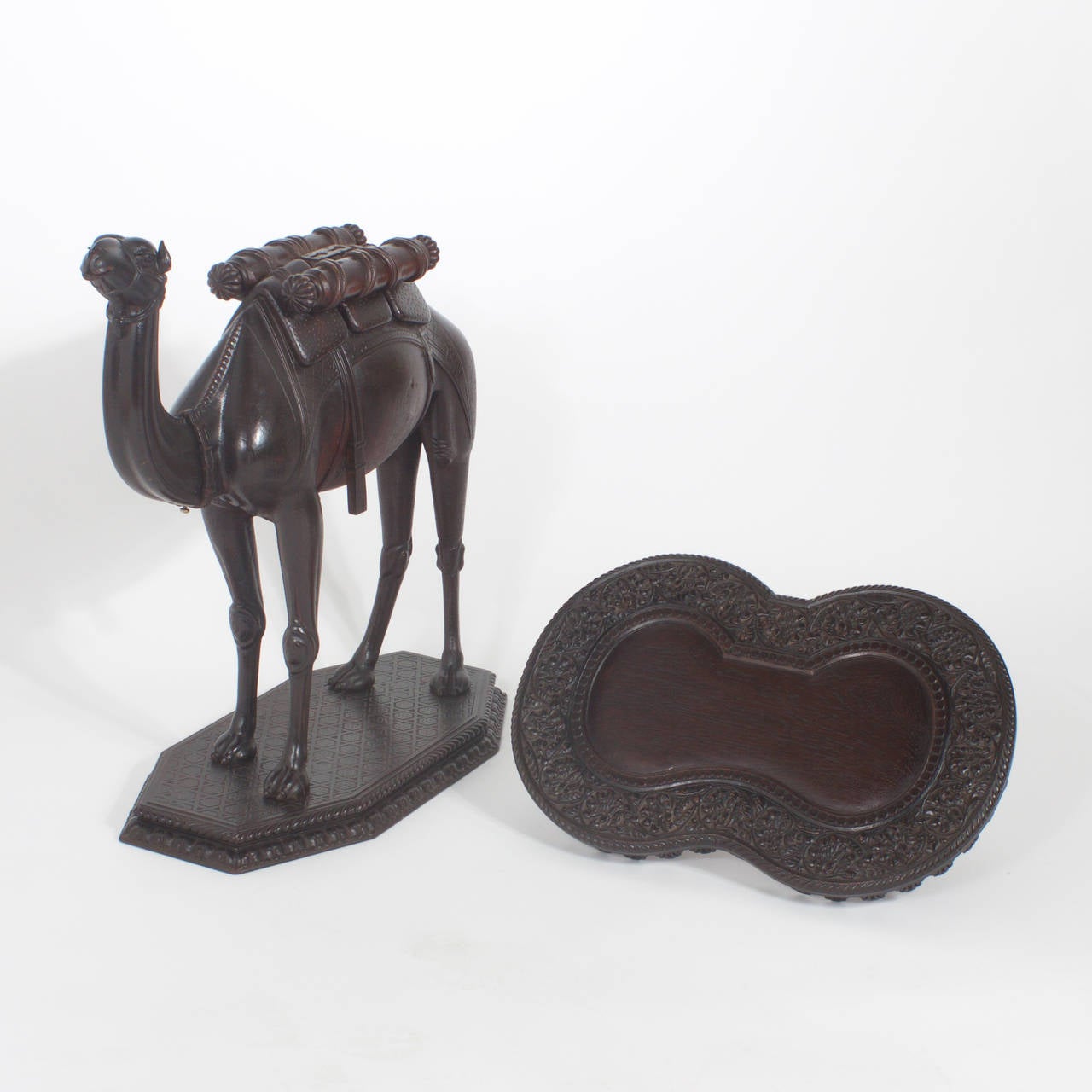 19th Century Anglo-Indian Carved Camel Table with Detachable Tray