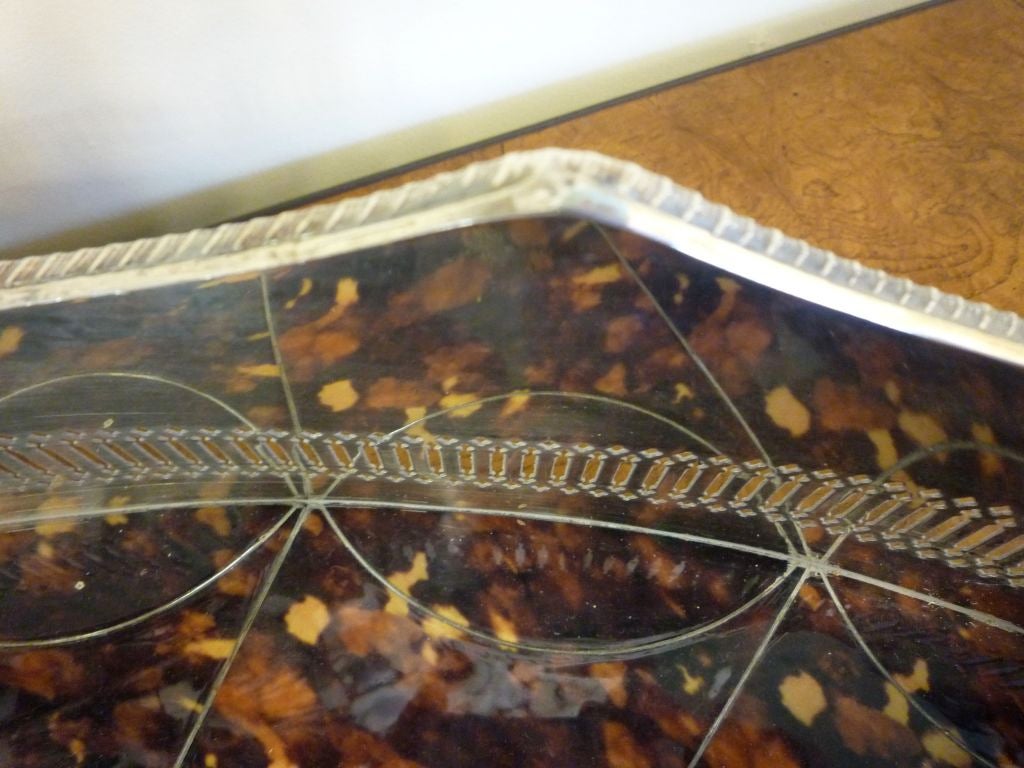 A Very Large English Silver Plate and Faux Tortoise Shell Tray 5