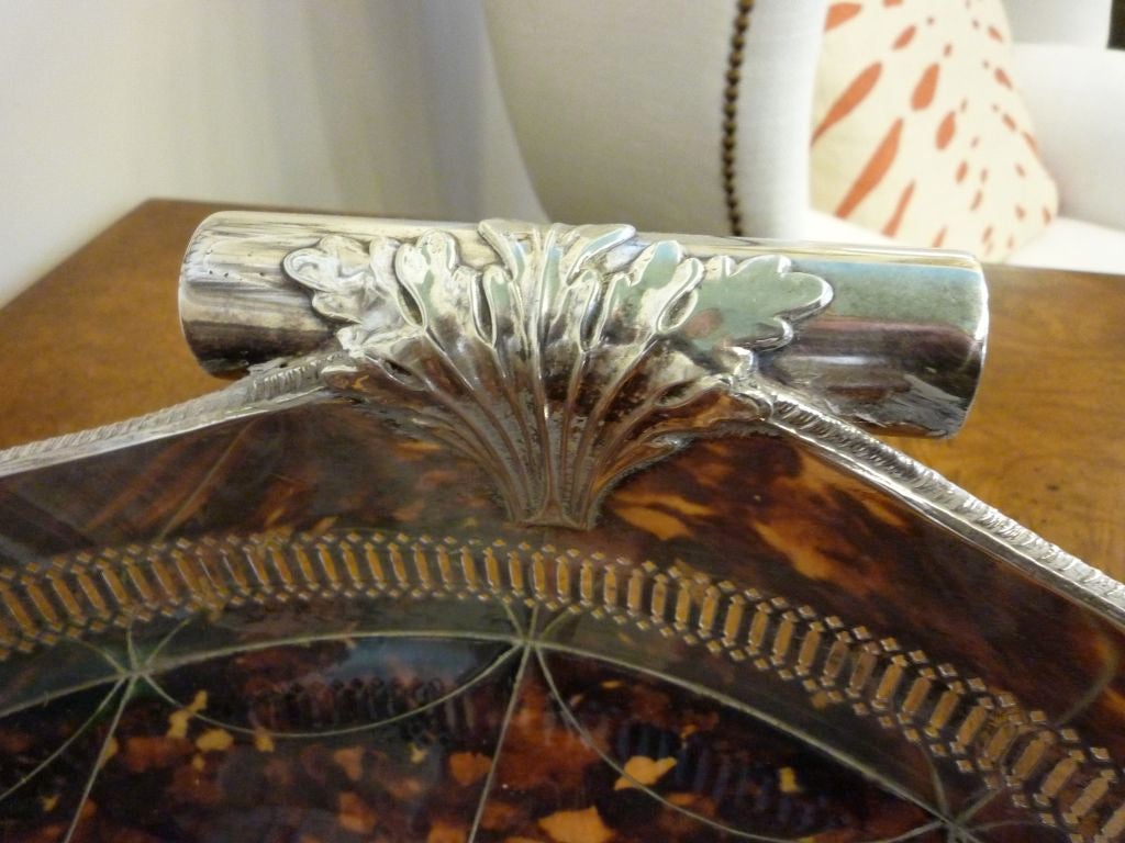 20th Century A Very Large English Silver Plate and Faux Tortoise Shell Tray