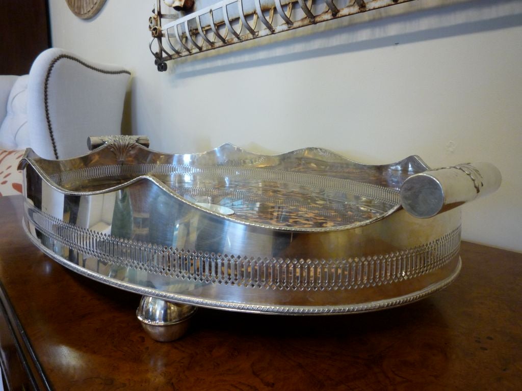A Very Large English Silver Plate and Faux Tortoise Shell Tray 2