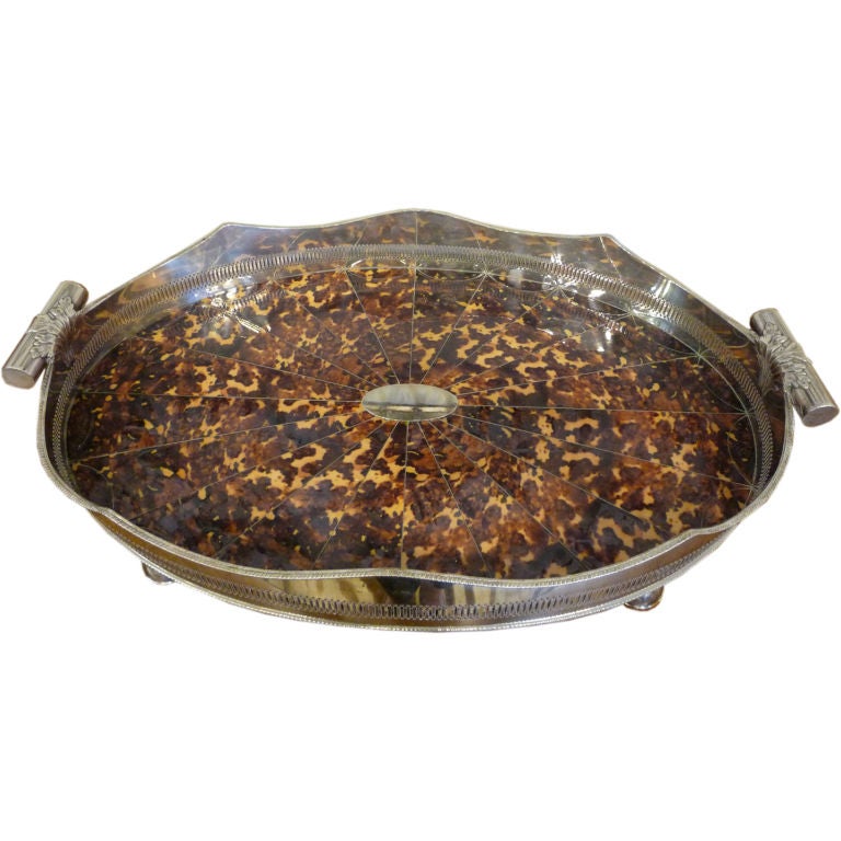 A Very Large English Silver Plate and Faux Tortoise Shell Tray at 1stdibs