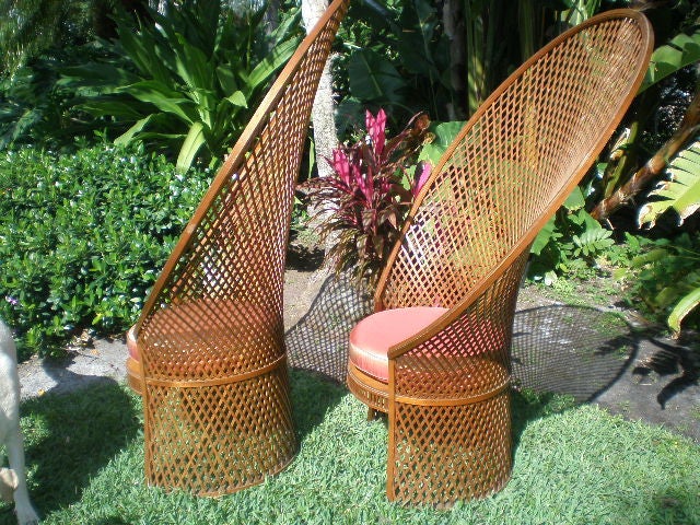 Mid-20th Century A Very Large Pair of McGuire Wood Fan Chairs