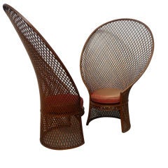 A Very Large Pair of McGuire Wood Fan Chairs