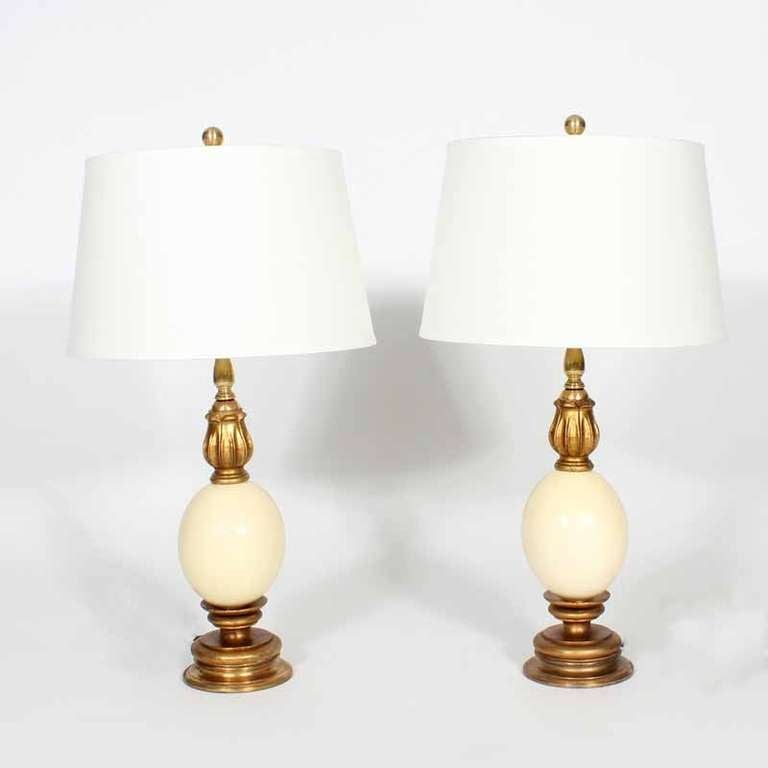 Pair of Giltwood and Ostrich Egg Lamps