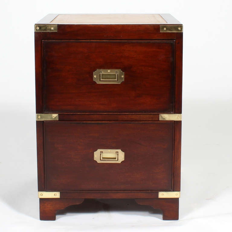 Pair of Campaign Style 2 Drawer Tables or Chests 2