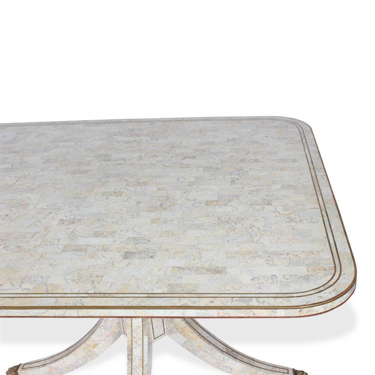 Tessellated Marble Doubl, Handmade Pedestal Dining Table by Maitland Smith 1