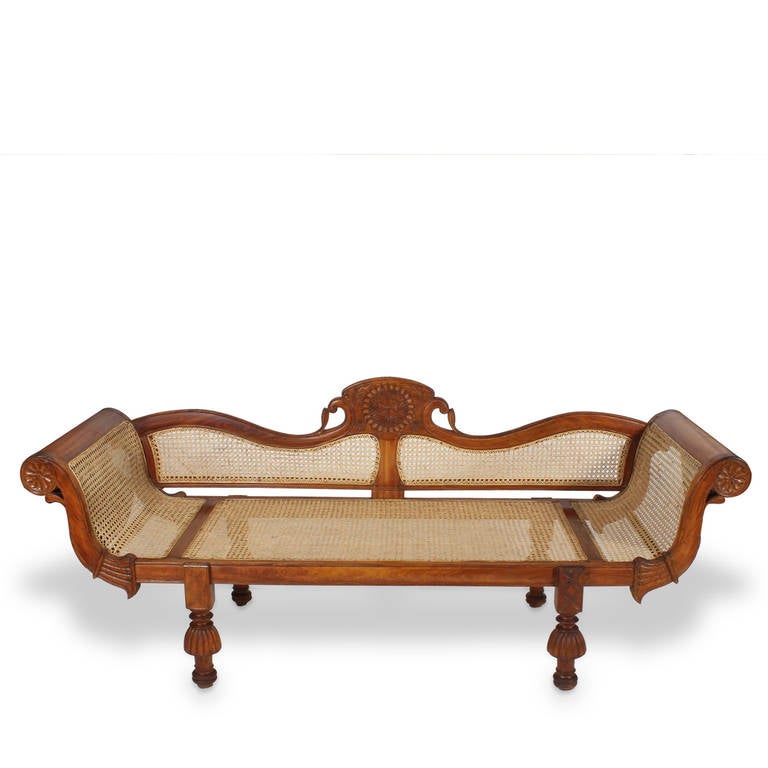 Unknown 19th Century Tropical Hardwood Caned Rolled-Arm Sofa