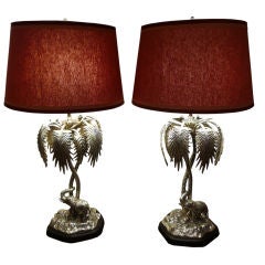Silver Plated Elephant And Palm Tree Lamps