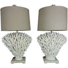 A Pair of White Staghorn Coral Lamps