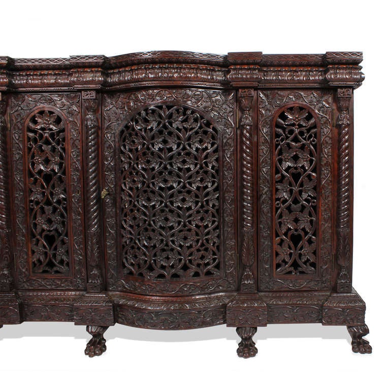 Well Carved Anglo Indian 3 Door Sideboard or Console In Excellent Condition In Palm Beach, FL
