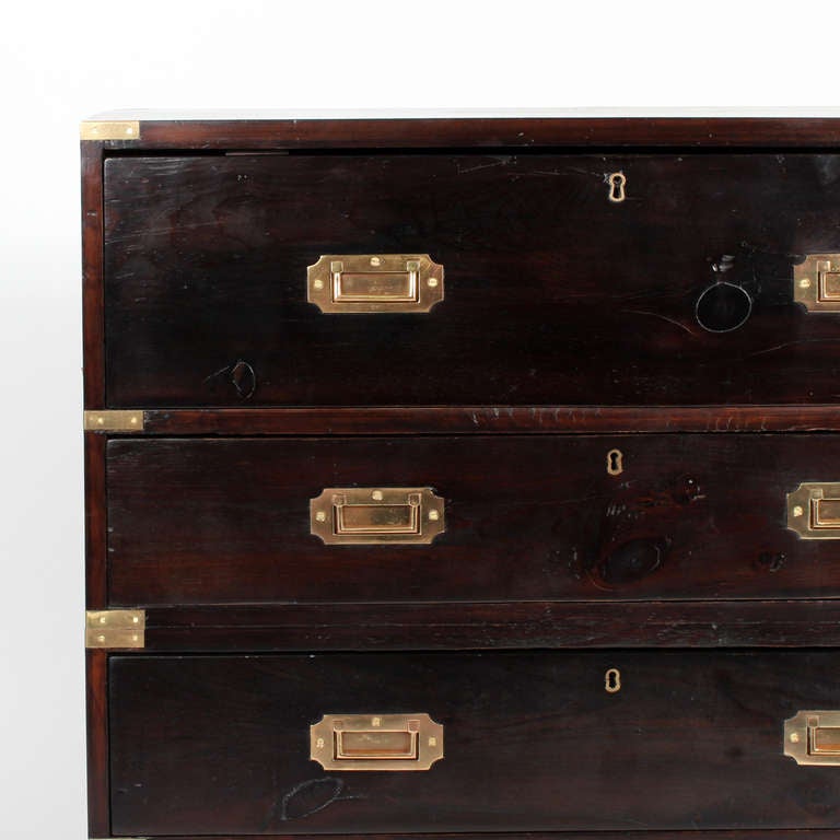 Stained Pine 2 Piece Campaign Style Chest with Secretary Drawer In Excellent Condition In Palm Beach, FL