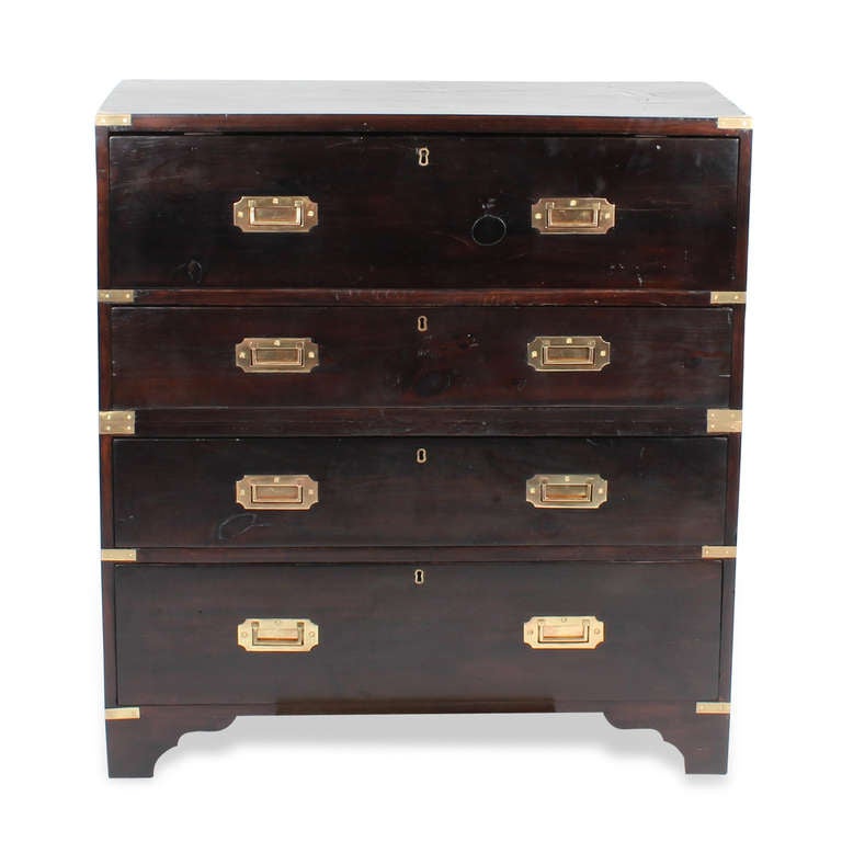 English Stained Pine 2 Piece Campaign Style Chest with Secretary Drawer
