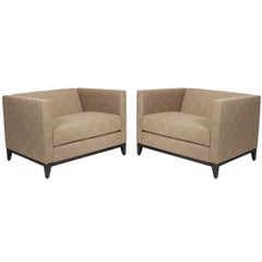 Pair of Sophisticated Mid-Century Modern Low Back Lounge or Club Chairs