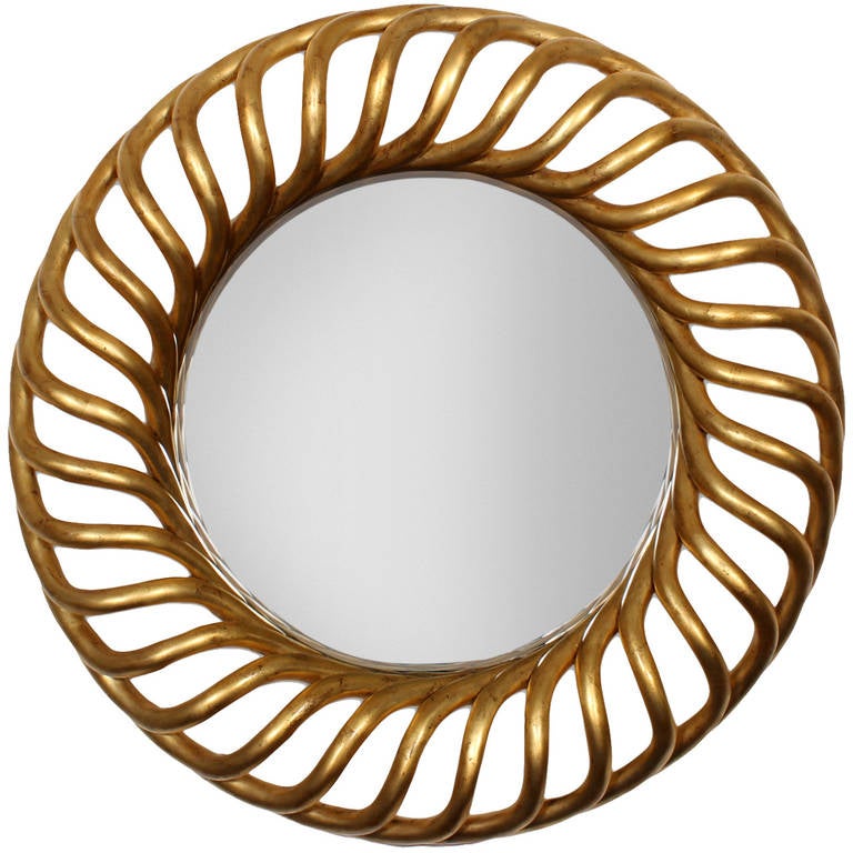 Large Round Gold Gilt Mirror For Sale at 1stdibs