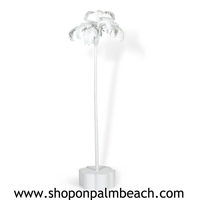 Pair of White Painted Italian Palm Tree Floor Lamps In Excellent Condition In Palm Beach, FL