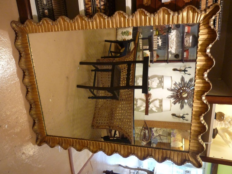 Large Carved Gilt Gold and Silver Scalloped Edge Mirror