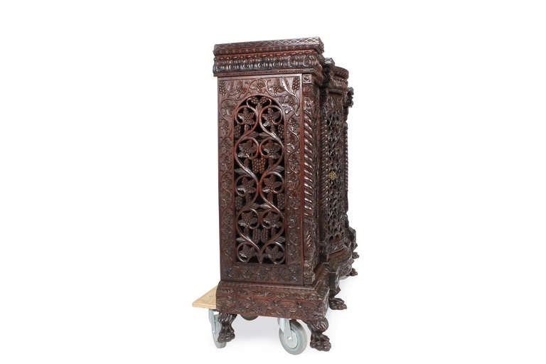 Well Carved Anglo Indian 3 Door Sideboard or Console 1