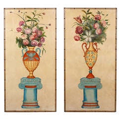 Pair of Large Painted Screen Panels Pair of Large Painted Screen Panels