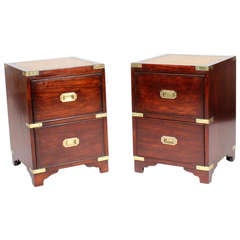 Vintage Pair of Campaign Style 2 Drawer Tables or Chests
