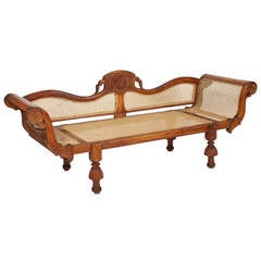 19th Century Tropical Hardwood Caned Rolled-Arm Sofa