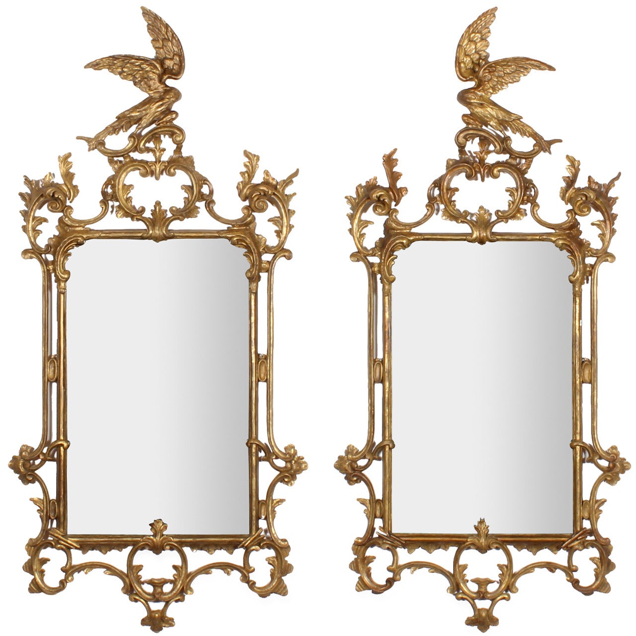 Rare Pair of Late 18th- Early 19th Century Carved Gilt Georgian Mirrors
