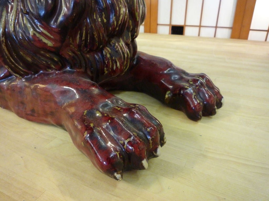 Pair of Early 20th Century Glazed Stoneware Hand Formed Lions 4